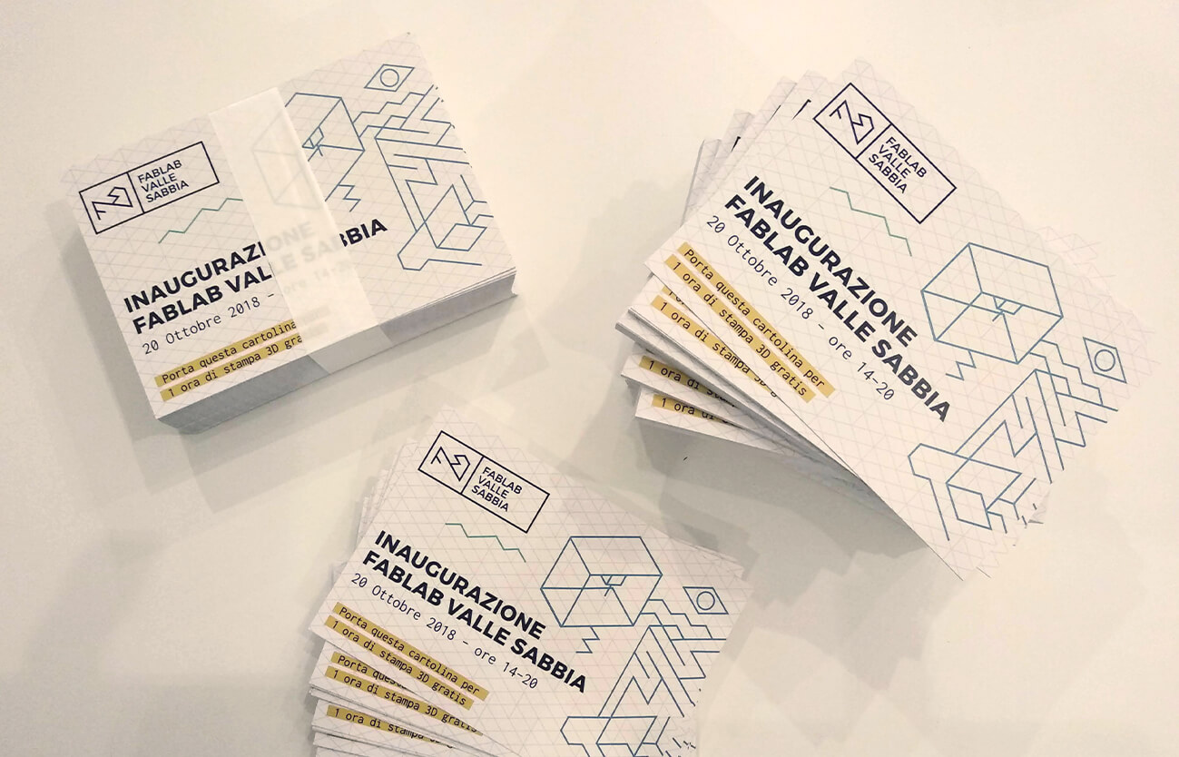Cartoline di invito all'inaugurazione del FabLab Valle Sabbia