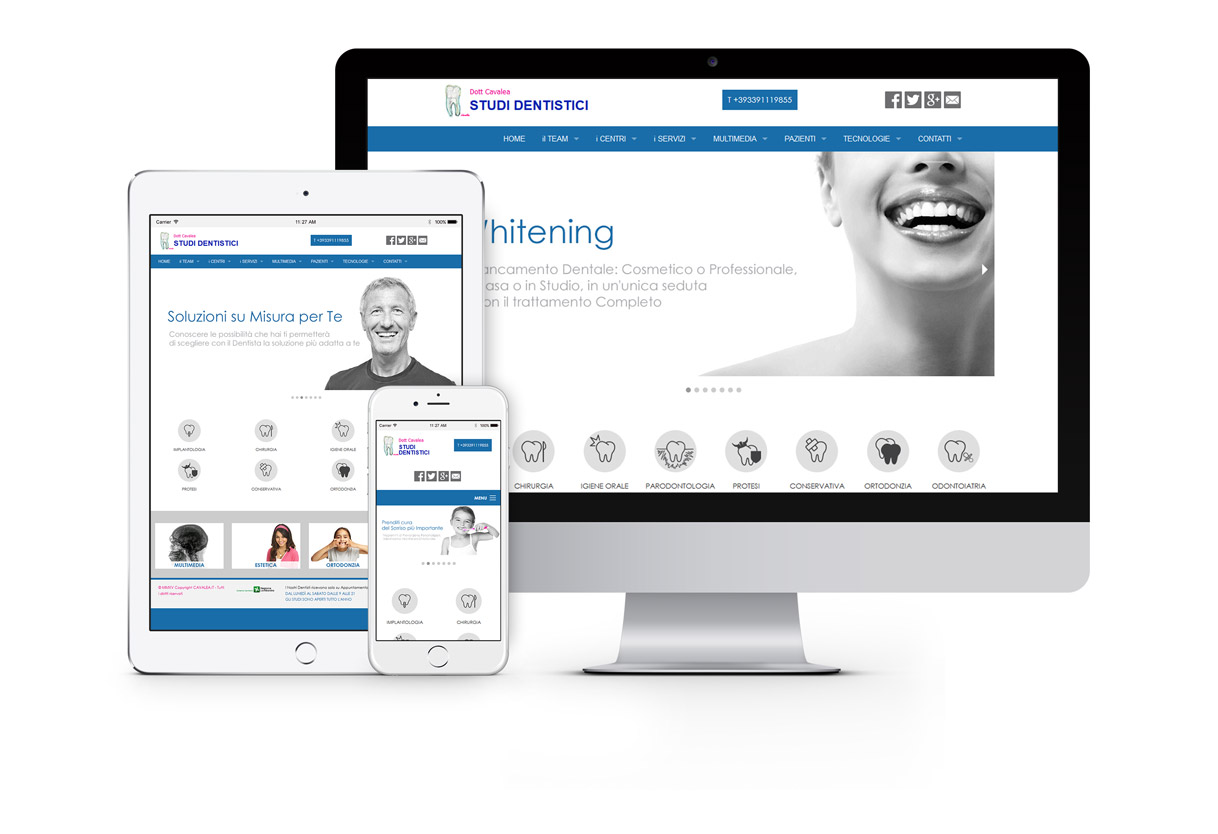 Sito web responsive in versione dekstop, tablet e mobile del dentista Dottor Cavalea